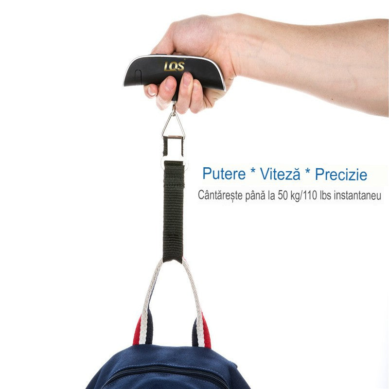 Cantar Digital de Mana Curea, Vivimall, Cantar Portabil, Cantarire Bagaje, Capacitate 50 kg, Functie de Tara, 12.5 x 2.8 x 2.8 cm, Alb-Negru - vivimall.ro