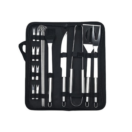 Set 18 Ustensile Pentru Gratar, Din Otel Inoxidabil, Geanta Oxford, Argintiu - vivimall.ro