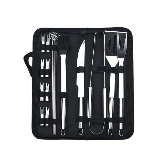 Set 18 Ustensile pentru Gratar, Vivimall, din Otel Inoxidabil, Geanta Oxford, Argintiu - vivimall.ro