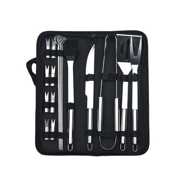 Set 18 Ustensile pentru Gratar, Vivimall, din Otel Inoxidabil, Geanta Oxford, Argintiu - vivimall.ro