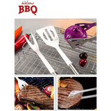 Set 3 Ustensile Pentru Gratar, Din Otel Inoxidabil, Geanta Oxford, Argintiu - vivimall.ro