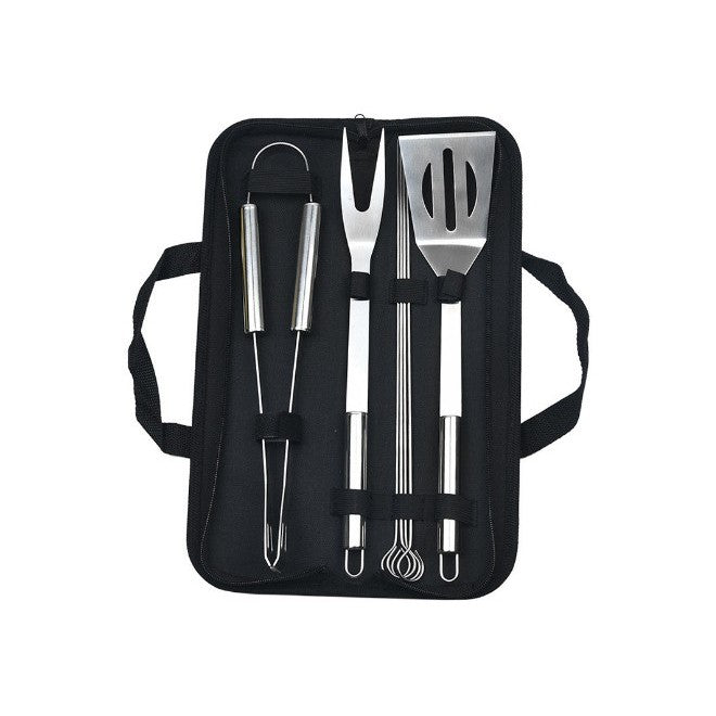Set 7 Ustensile Pentru Gratar, Din Otel Inoxidabil, Geanta Oxford, Argintiu - vivimall.ro