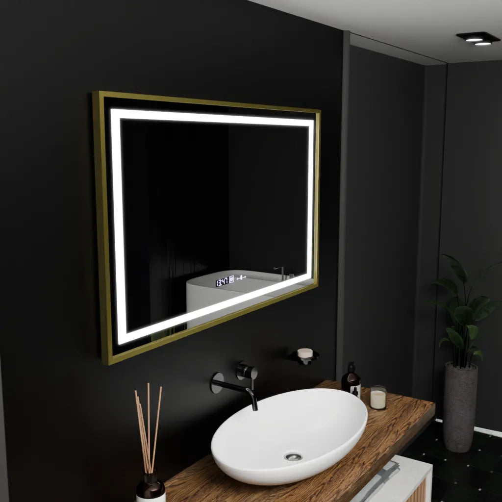 Oglinda Led Rectangulara, Verite Royale Gold Motion Glow Marcello, Sistem Dezaburire, Ceas & Termometru - vivimall.ro