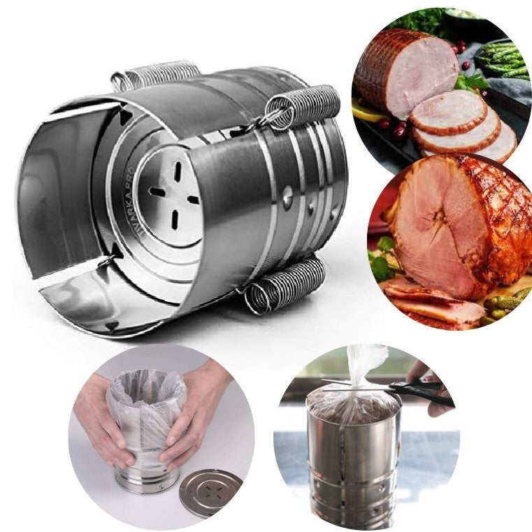 Presa Din Inox Pentru Preparat Sunca Presata, Cu Capac, Dimensiune Reglabila In 3 Trepte, 15 X 15 X 18 Cm, Argintiu - vivimall.ro