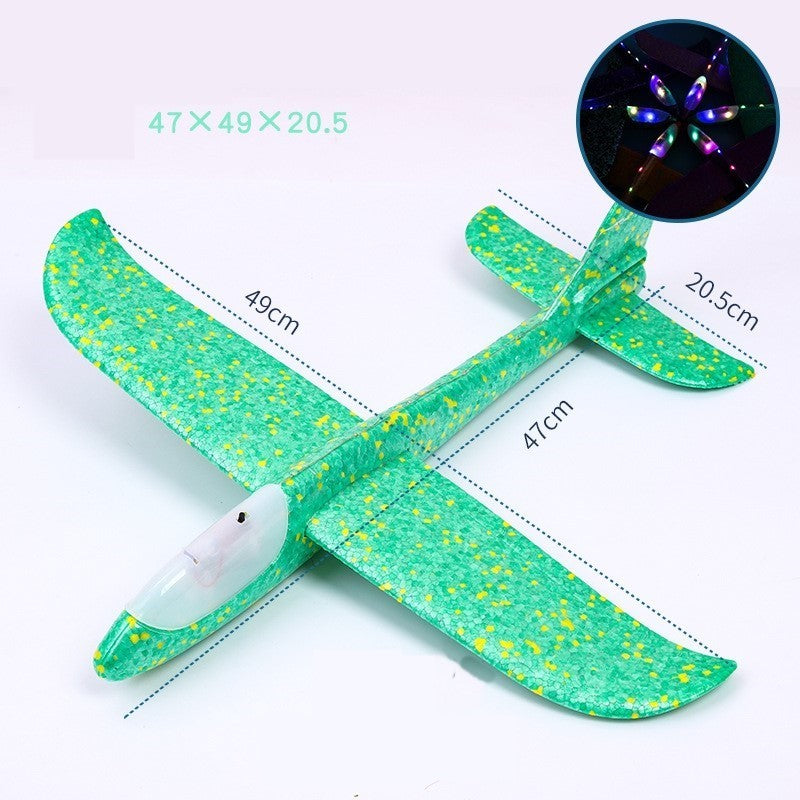Avion Planor Din Polistiren In Punga, Lungime 47 Cm, Cu Lumina Pe Varf, Verde - vivimall.ro
