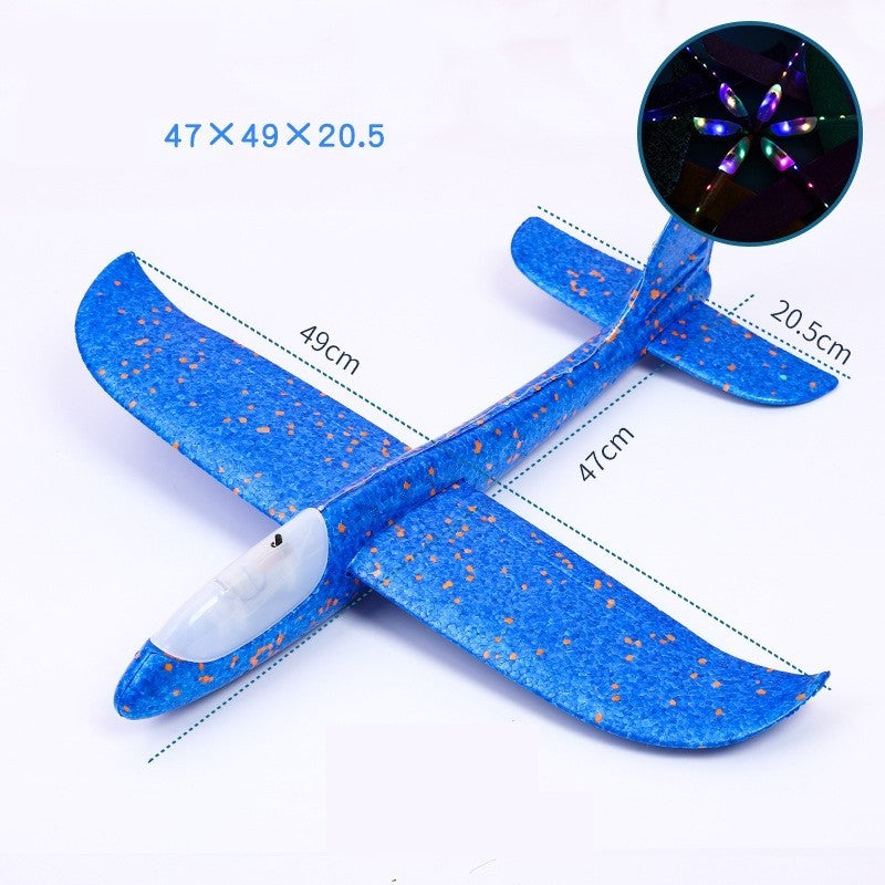 Avion Planor Din Polistiren In Punga, Lungime 47 Cm, Cu Lumini Pe Toata Lungimea, Albastru - vivimall.ro