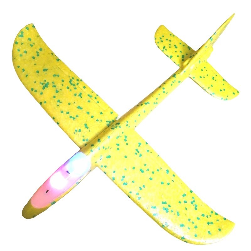 Avion planor din polistiren in punga , lungime 47 cm , cu lumini, Galben , Flippy