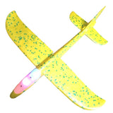 Avion planor din polistiren in punga , lungime 47 cm , cu lumini, Galben , Flippy