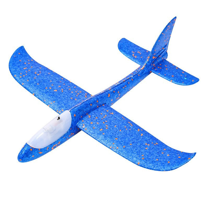 Avion Planor Din Polistiren In Punga, Lungime 47 Cm, Cu Lumini Pe Toata Lungimea, Albastru - vivimall.ro