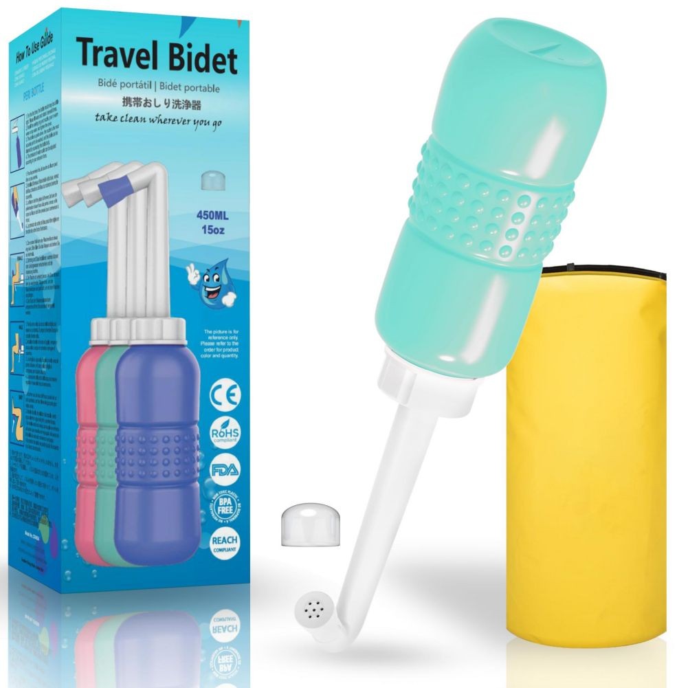 Bideu Portabil Pentru Igiena Intima, Pentru Postpartum/ Postoperator, 450 Ml, Cu Capac Si Husa Galbena, 29.5X7 Cm, Culoare Recipient - vivimall.ro