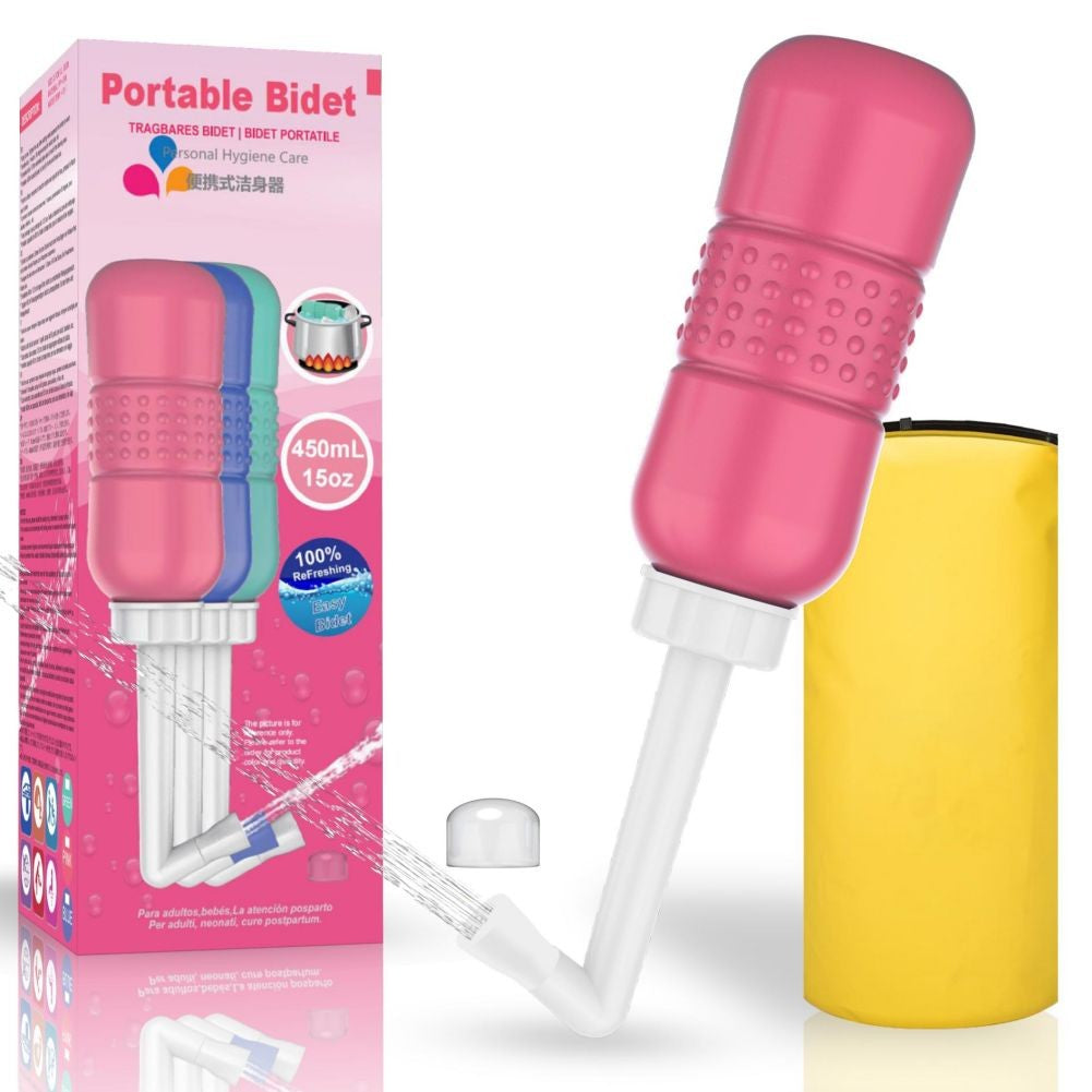 Bideu Portabil Pentru Igiena Intima, Pentru Postpartum/ Postoperator, 450 Ml, Cu Capac Si Husa Galbena, 29.5X7 Cm, Culoare Recipient - vivimall.ro
