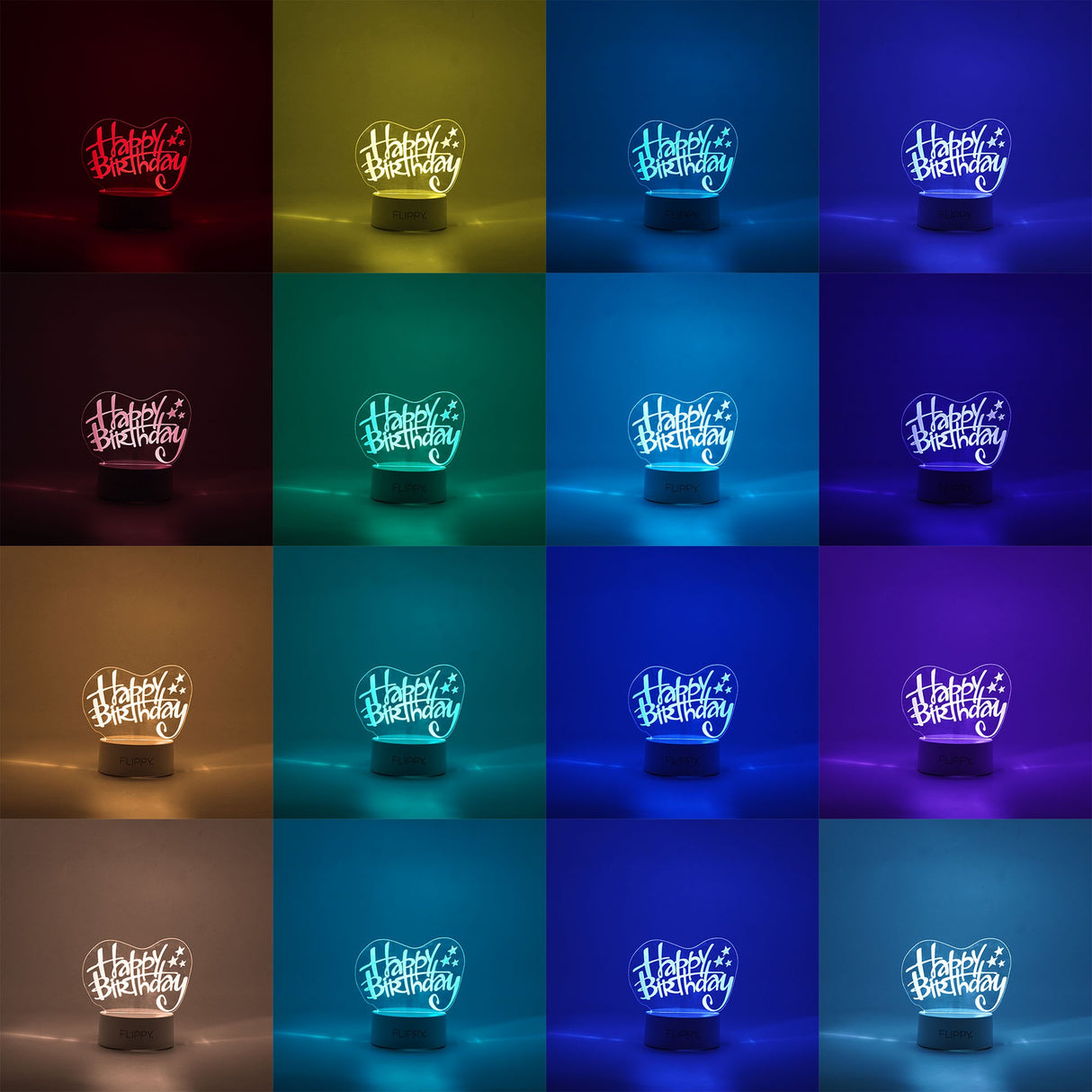 Lampa LED decorativa, Vivimall, 3D, Happy Birthday, cu USB si baterii, 20 cm inaltime, din material acril, lumina multicolora si telecomanda inclusa, alb - vivimall.ro
