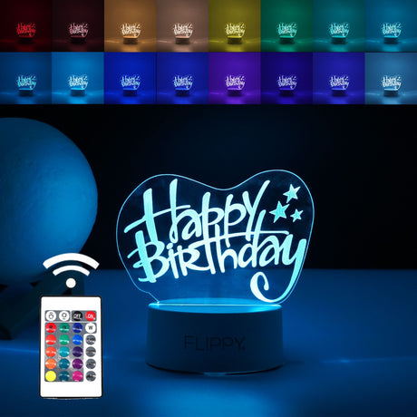 Lampa Led Decorativa, 3D, Happy Birthday, Cu Usb Si Baterii, 20 Cm Inaltime, Din Material Acril, Lumina A Si Telecomanda Inclusa, Alb - vivimall.ro