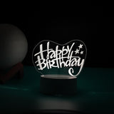 Lampa LED decorativa, Vivimall, 3D, Happy Birthday, cu USB si baterii, 20 cm inaltime, din material acril, lumina multicolora si telecomanda inclusa, alb - vivimall.ro