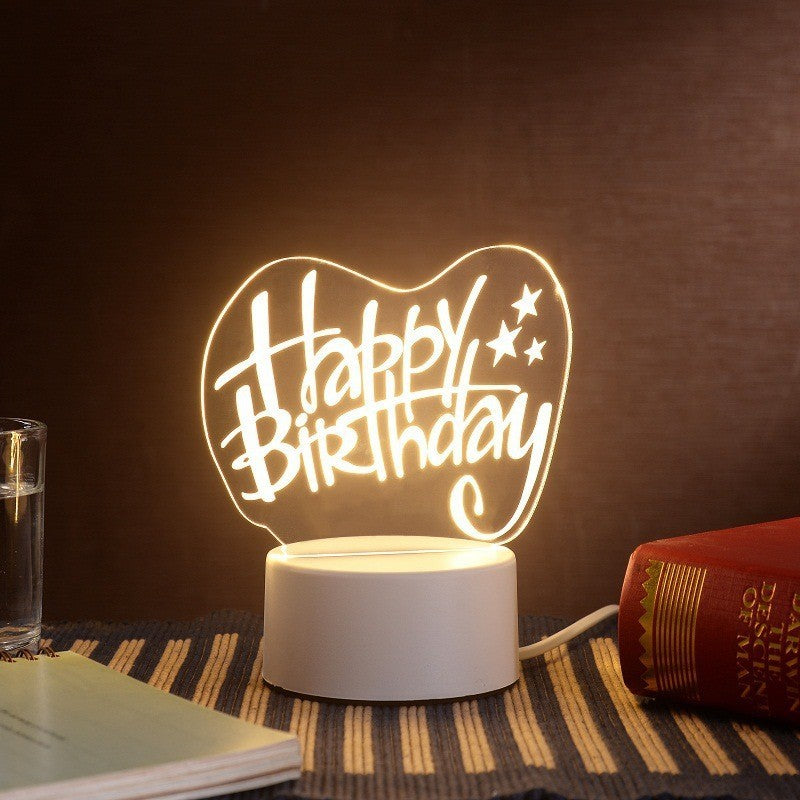 Lampa Led Decorativa, 3D, Happy Birthday, Cu Usb Si Baterii, 20 Cm Inaltime, Din Material Acril, Lumina A Si Telecomanda Inclusa, Alb - vivimall.ro