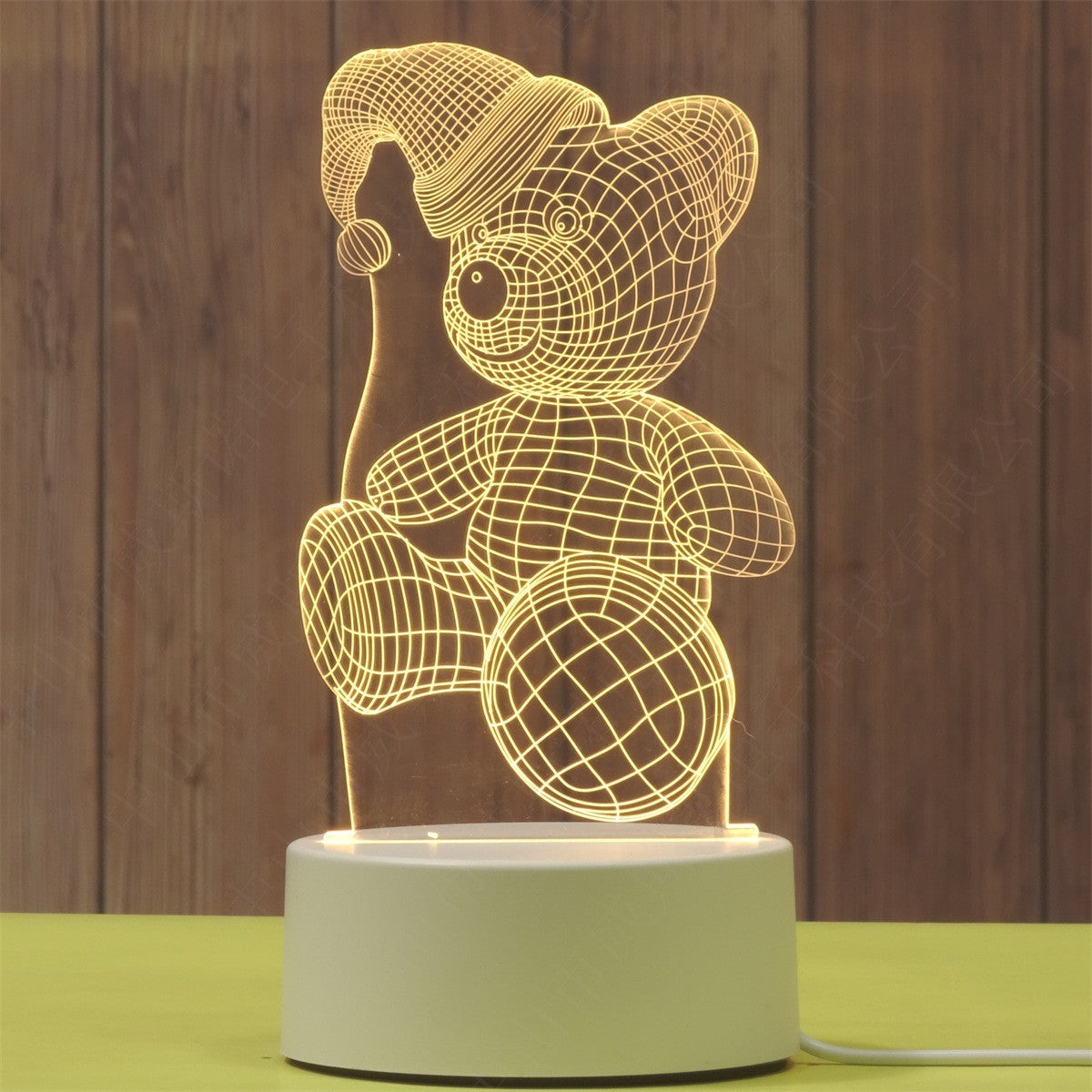 Lampa LED decorativa, Vivimall, 3D, Urs cu palarie, cu telecomanda, doua moduri de alimentare USB si baterii, 20 cm inaltime, din material acril si lumina multicolora, alb - vivimall.ro