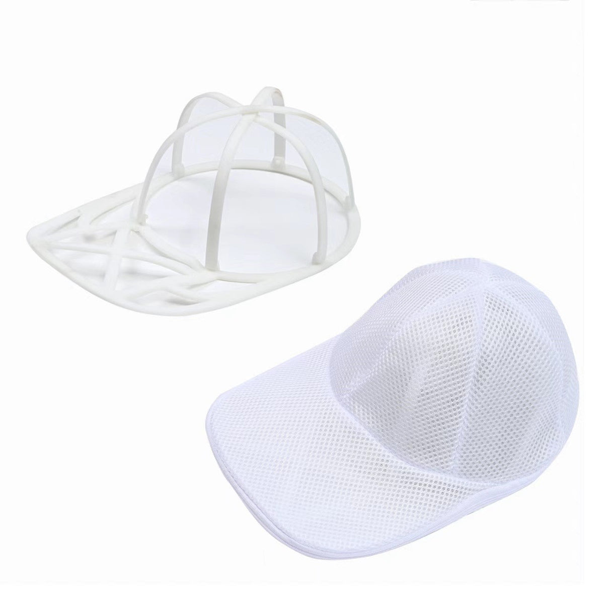 Husa de Spalare Sapca, Vivimall, pentru Masina de Spalat, din Poliester, Circumferinta 53 cm, cu Fermoar, cu Suport Sapca, Alb - vivimall.ro