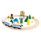 Set circuit trenulet din lemn Flippy, 26 piese, locomotivă electrică și vagoane magnetice, vedere de ansamblu