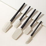Set 5 Ustensile De Bucatarie, Din Silicon Si Lemn, Spatule De Diferite Dimensiuni, Termorezistente, Antiaderente, Alb-Negru - vivimall.ro