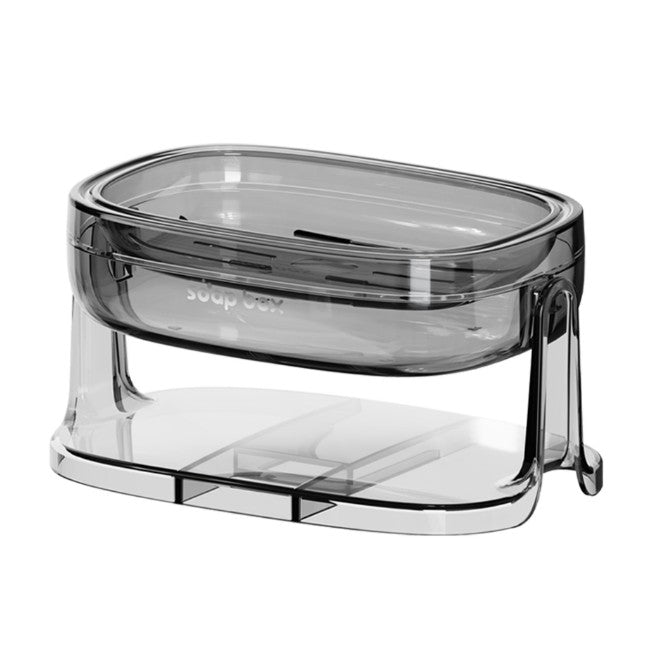 Savoniera cu Suport 2 in 1, Vivimall, Pentru Perete sau Blat, PET, Scurgere Optima, GriTransparent - vivimall.ro