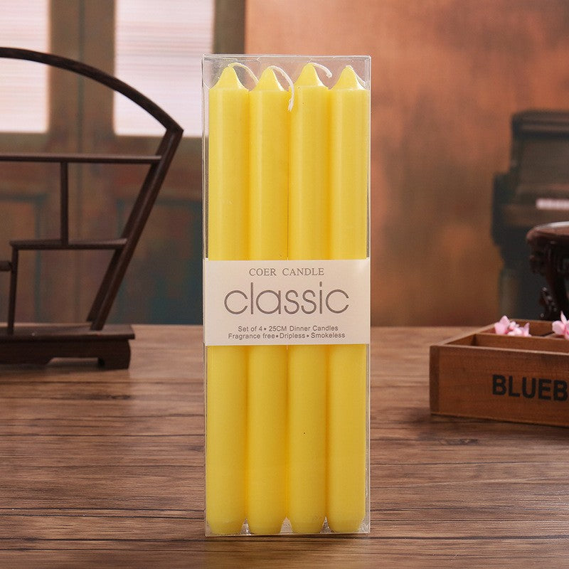 Set 4 Lumanari, Vivimall, pentru Suport de Masa, Fara Miros si Fum, din Parafina, 2.2 x 25 cm, Galben - vivimall.ro