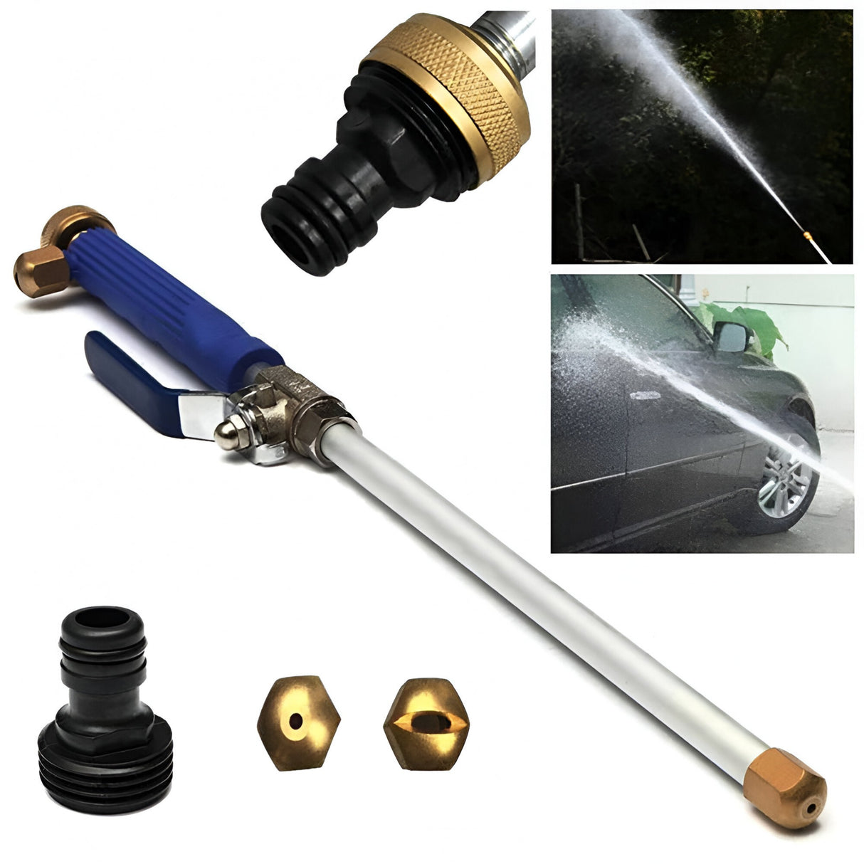 Set Accesoriu Cu Presiune Reglabila, Pentru Furtun, Cu Duze Si Conector, Pulverizator De Apa, Tija De Stropit, 46.5 Cm Lungime, Albastru - vivimall.ro