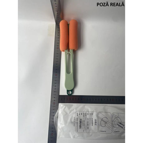 Perie de Curatat Pahare, Cani, Sticle, Vivimall, cu Maner Lung si Burete, Accesorii pentru Spalarea Paielor si Capacelor, usor de Agatat, 27.5x11.4x6cm, Verde - vivimall.ro