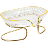 Savoniera cu suport auriu din TPE transparent, vedere frontală, dimensiuni 14 x 8.5 x 9 cm