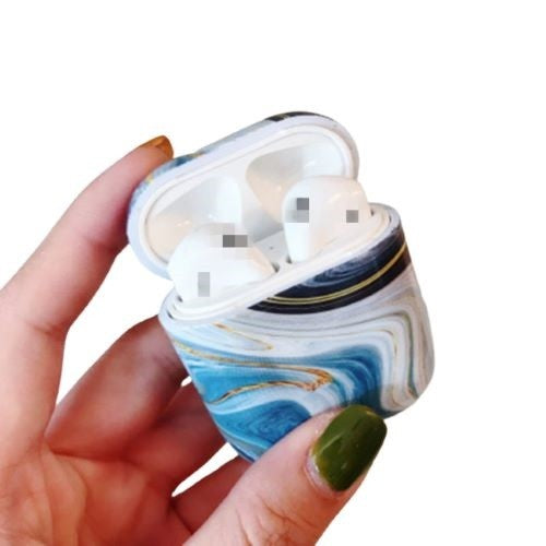 Husa AirPods cu Inel Prindere Marble Albastru - vivimall.ro