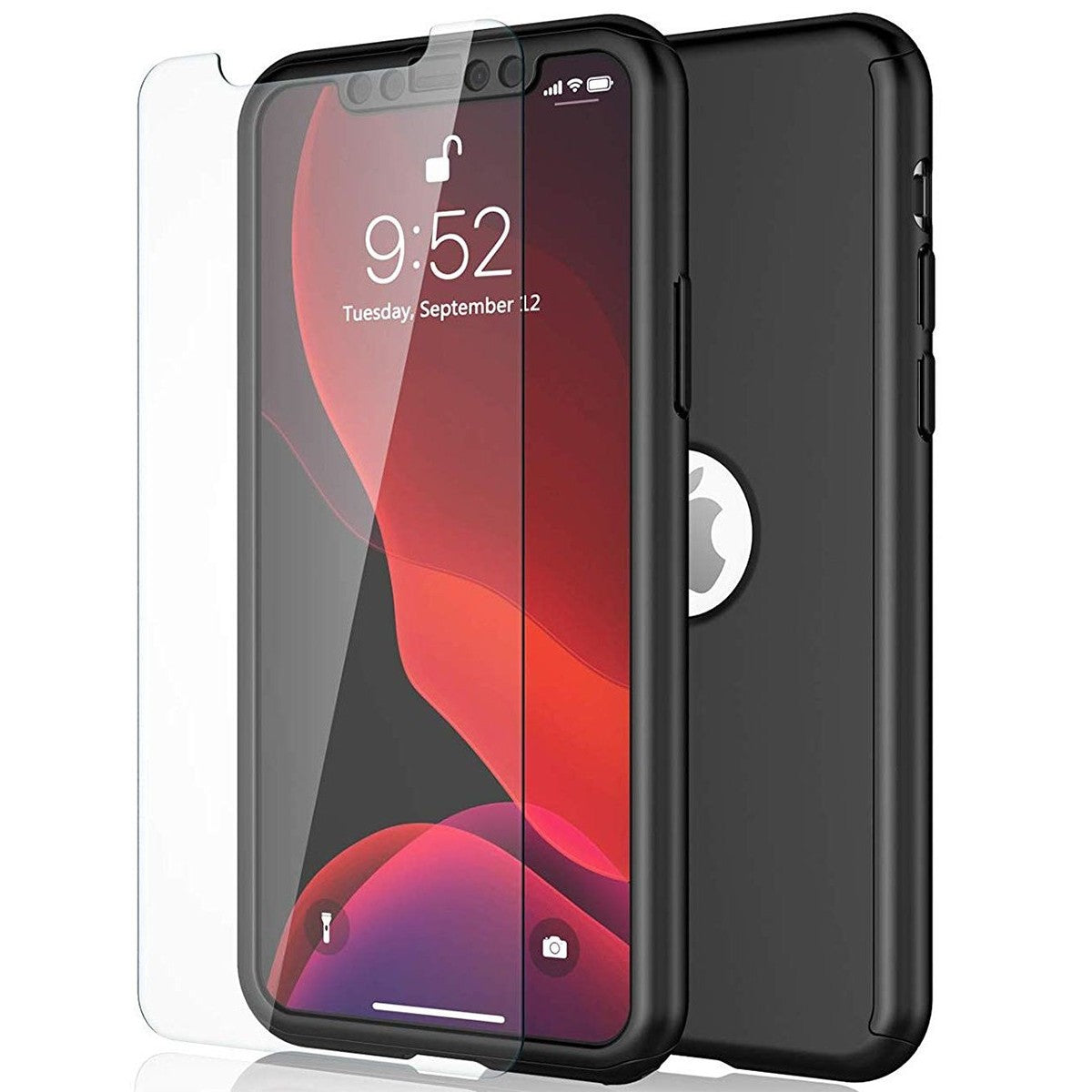 Husa de Protectie, Flippy, pentru Apple iPhone 11, Acoperire Completa 360 cu Folie de Protectie, Plastic, Negru - vivimall.ro