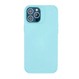 Husă iPhone 14 Pro din silicon lichid bleu cu lentile fosforescente, vedere frontală