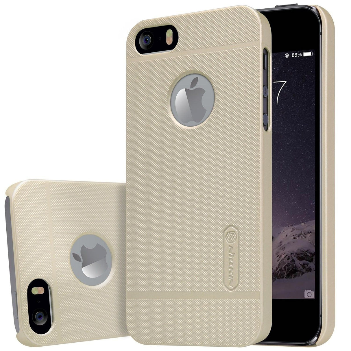 Husa Apple iPhone 5/5S/SE Nillkin Frosted Shield Auriu + Folie de protectie - vivimall.ro