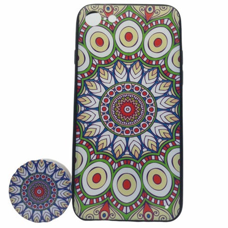 Husa Apple iPhone 7/8 Multicolor Model Paun + Popsocket inclus - vivimall.ro