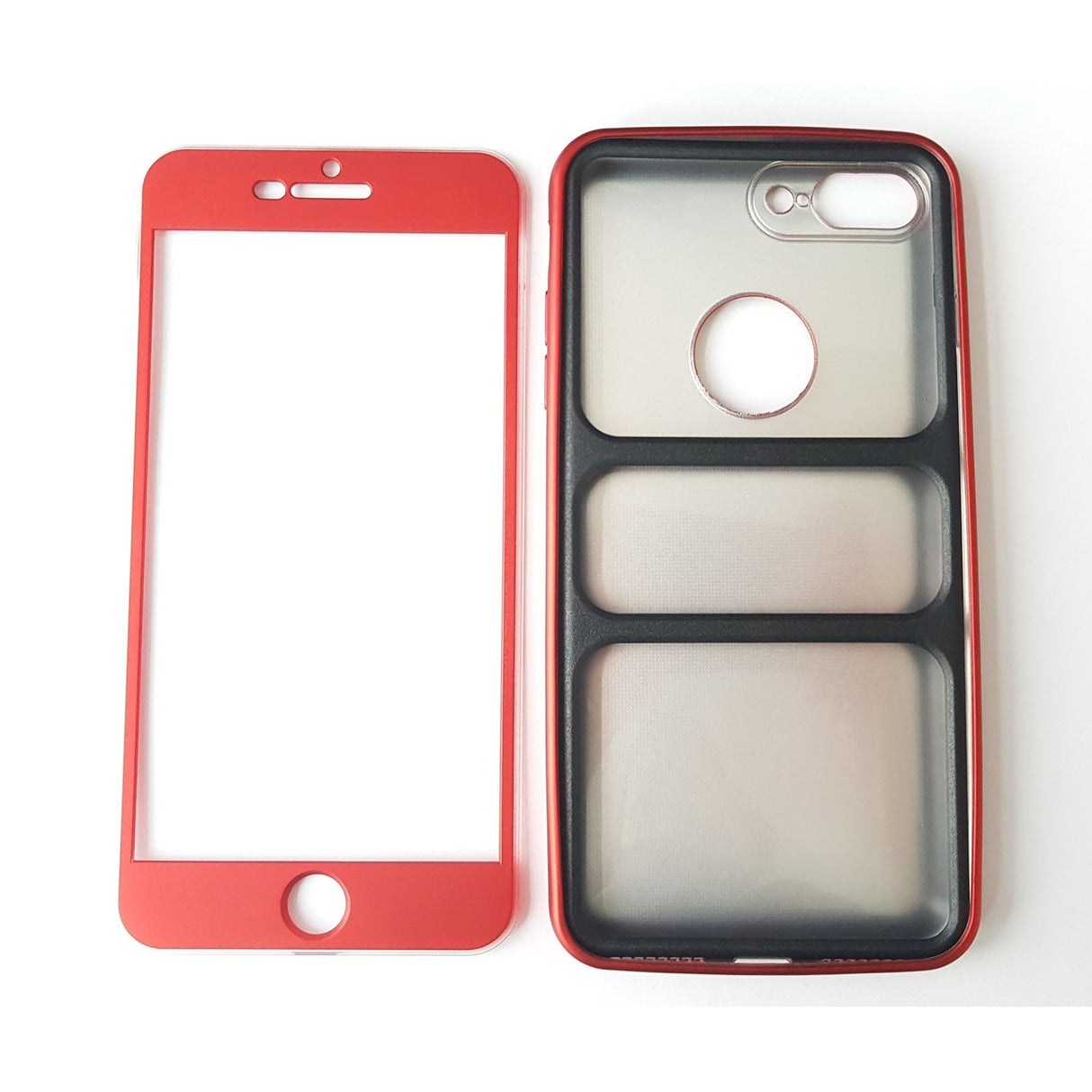 Husa Apple iPhone 7 Full Silicone 360 Rosu + Folie de protectie - vivimall.ro