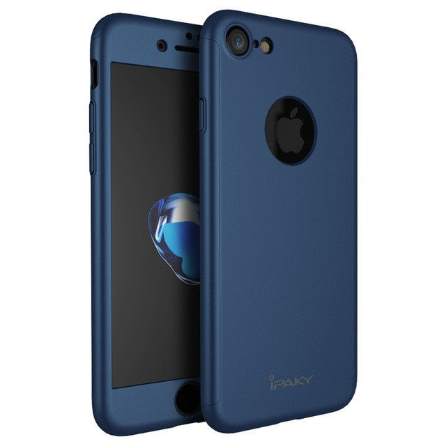 Husa Apple iPhone 7 IPAKY Full Cover 360 Albastru + Folie Cadou - vivimall.ro