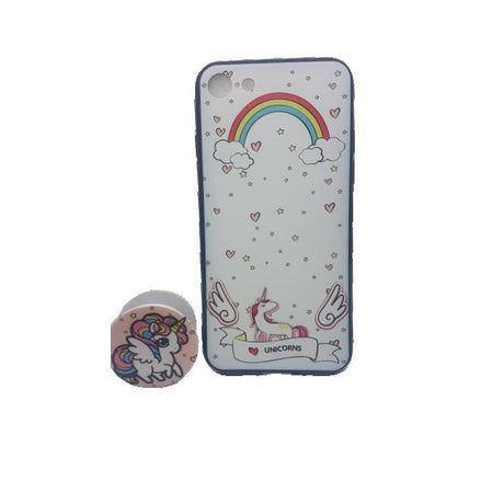Husa Apple iPhone 7 Plus/8 Plus Multicolor Model Unicorn + Popsocket inclus - vivimall.ro