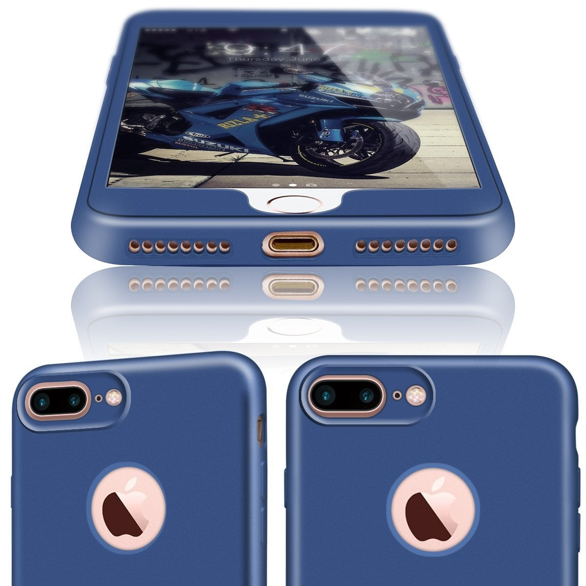 Husa Apple iPhone 7 Plus Full Silicone 360 Albastru - vivimall.ro