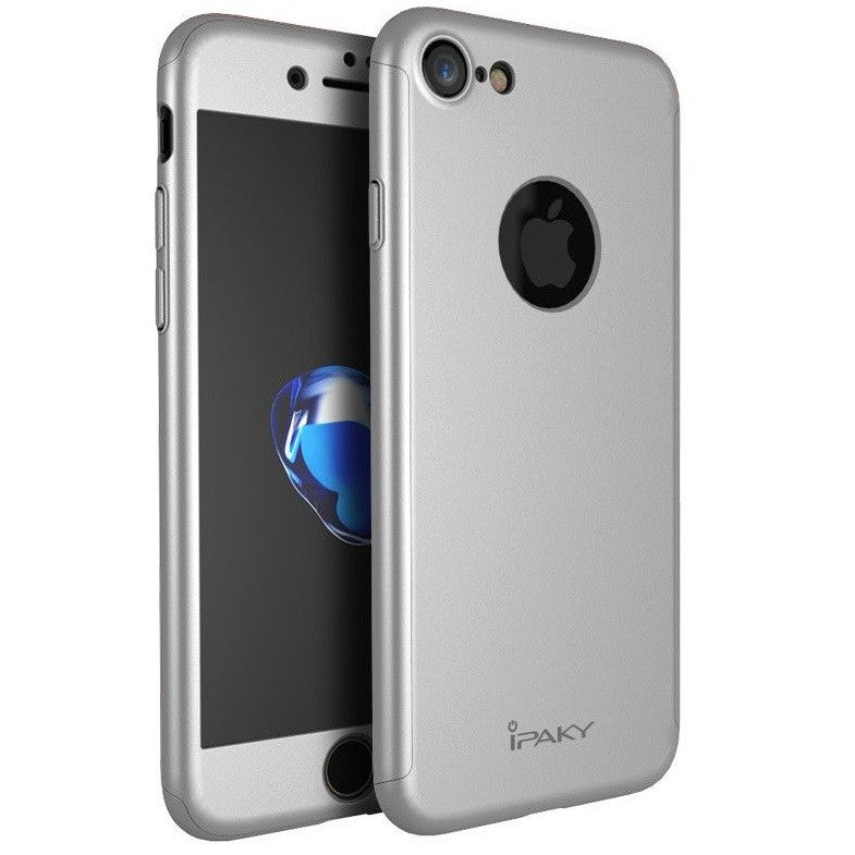 Husa Apple iPhone 7 Plus IPAKY Full Cover 360 Argintiu + Folie Cadou - vivimall.ro