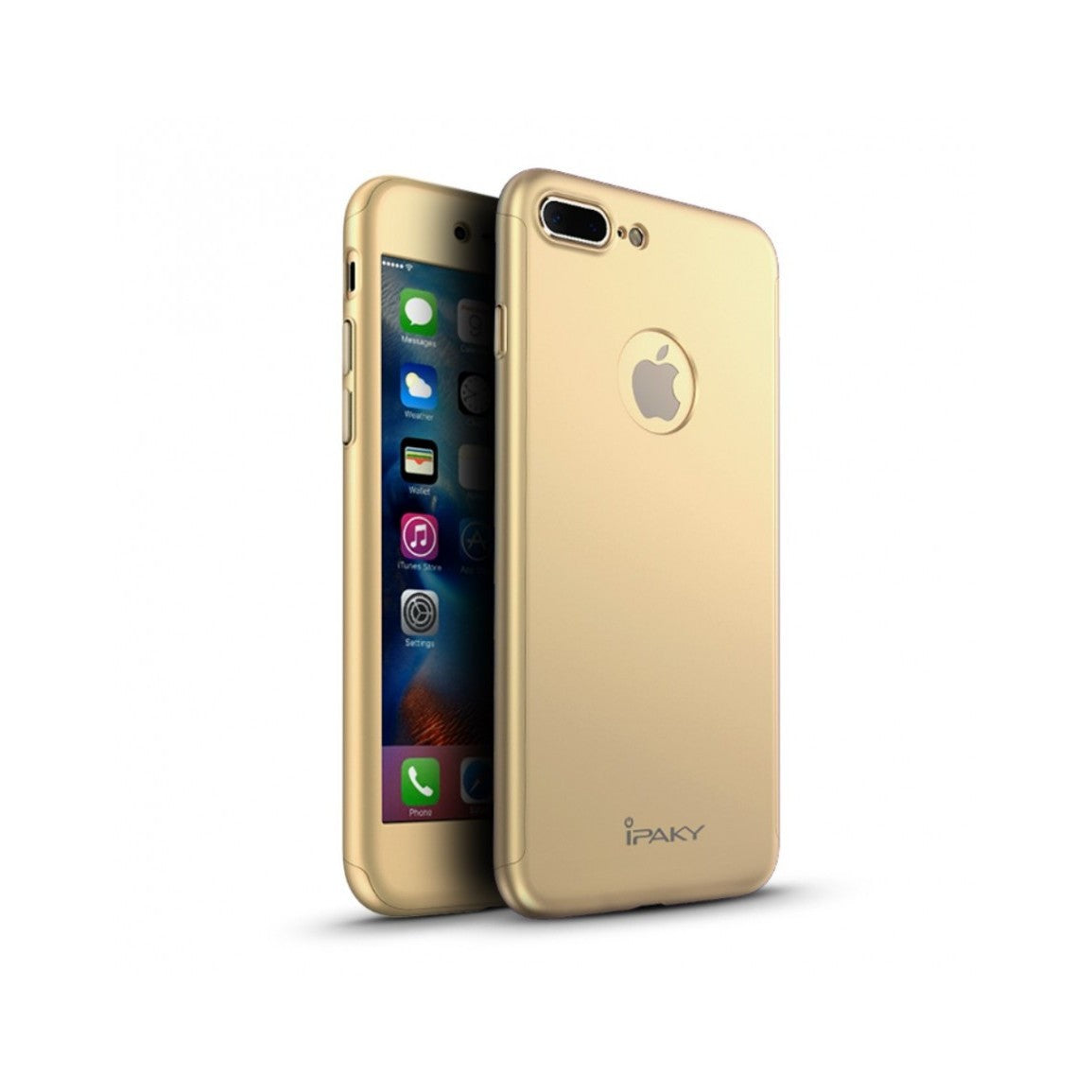 Husa Apple iPhone 7 Plus IPAKY Full Cover 360 Auriu + Folie Cadou - vivimall.ro