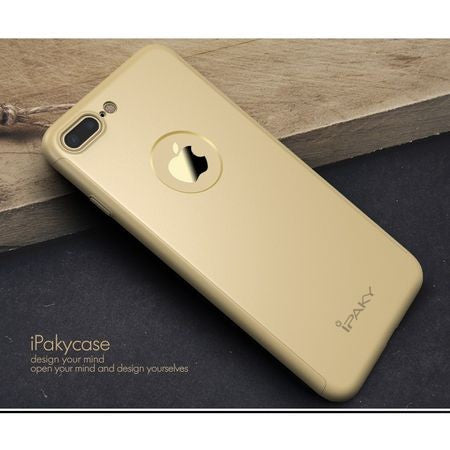 Husa Apple iPhone 8 Plus IPAKY Full Cover 360 Auriu + Folie Cadou - vivimall.ro
