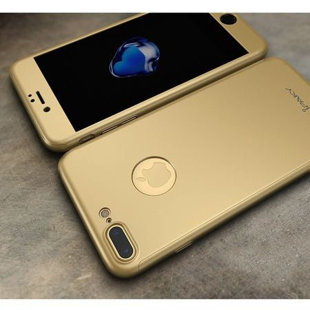 Husa Apple iPhone 8 Plus IPAKY Full Cover 360 Auriu + Folie Cadou - vivimall.ro