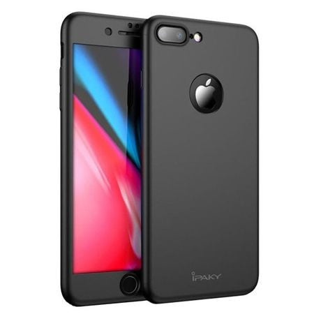 Husa Apple iPhone 8 Plus IPAKY Full Cover 360 Negru + Folie Cadou - vivimall.ro