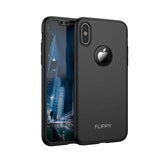 Set Husa si Folie de Protectie, Flippy, Compatibila cu Apple iPhone X, Full Cover 360°, Plastic + Sticla, Negru - vivimall.ro