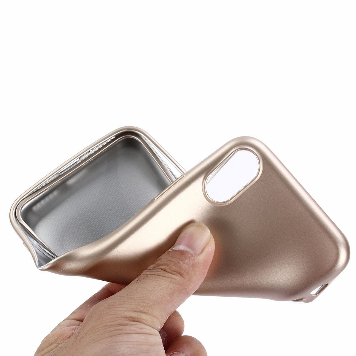 Husa Apple iPhone X Full Silicone 360 Auriu + Folie de protectie - vivimall.ro