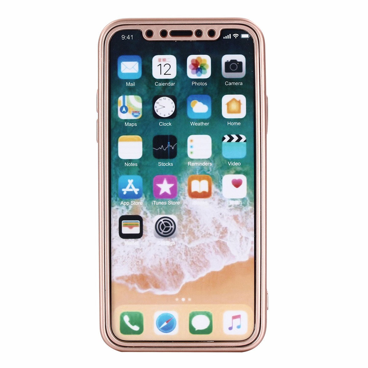Husa Apple iPhone X Full Silicone 360 Roz Auriu + Folie de protectie - vivimall.ro
