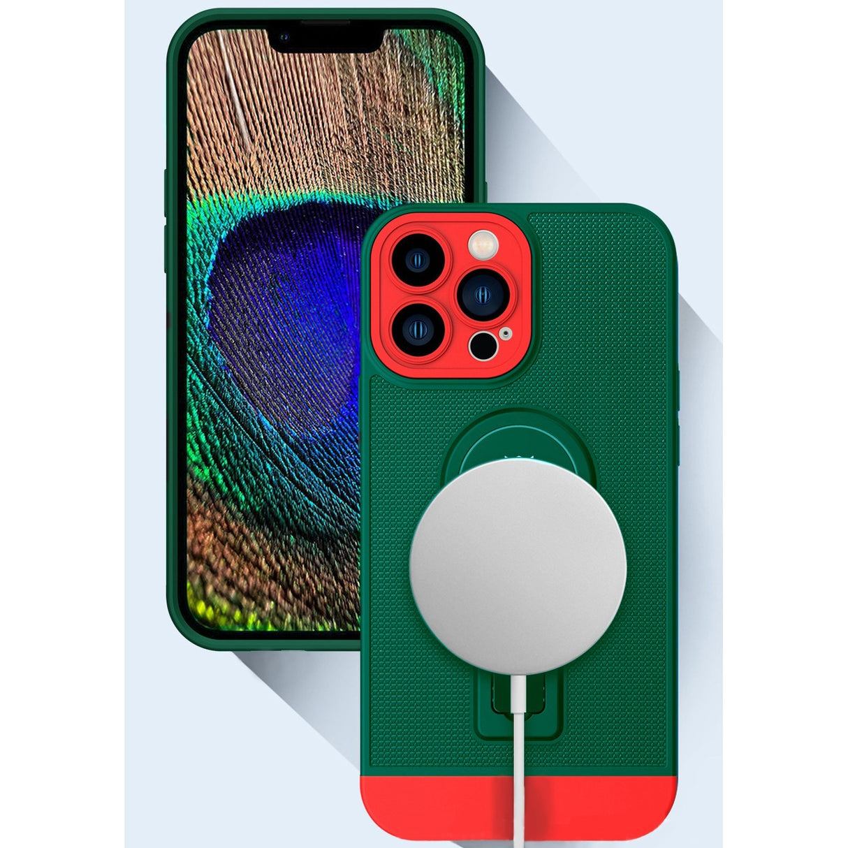 Husa Armor Design cu Stand pentru Apple iPhone 11 Pro, Verde/Rosu, Suport Auto Magnetic, Wireless Charge, Protectie Antisoc, Flippy - vivimall.ro