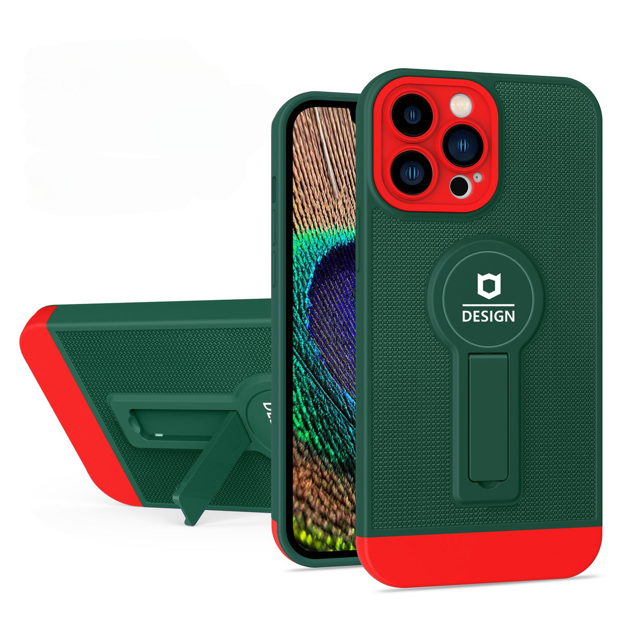 Husa Armor Design cu Stand pentru Apple iPhone 14 (6.1) Verde/Rosu, Suport Auto Magnetic, Protectie Antisoc, Flippy - vivimall.ro