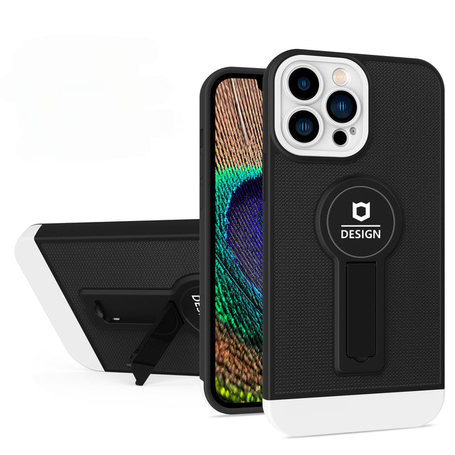 Husa Armor Design cu Stand pentru Apple iPhone 14 Pro (6.1) Negru/Alb, Suport Auto Magnetic, Protectie Antisoc, Flippy - vivimall.ro