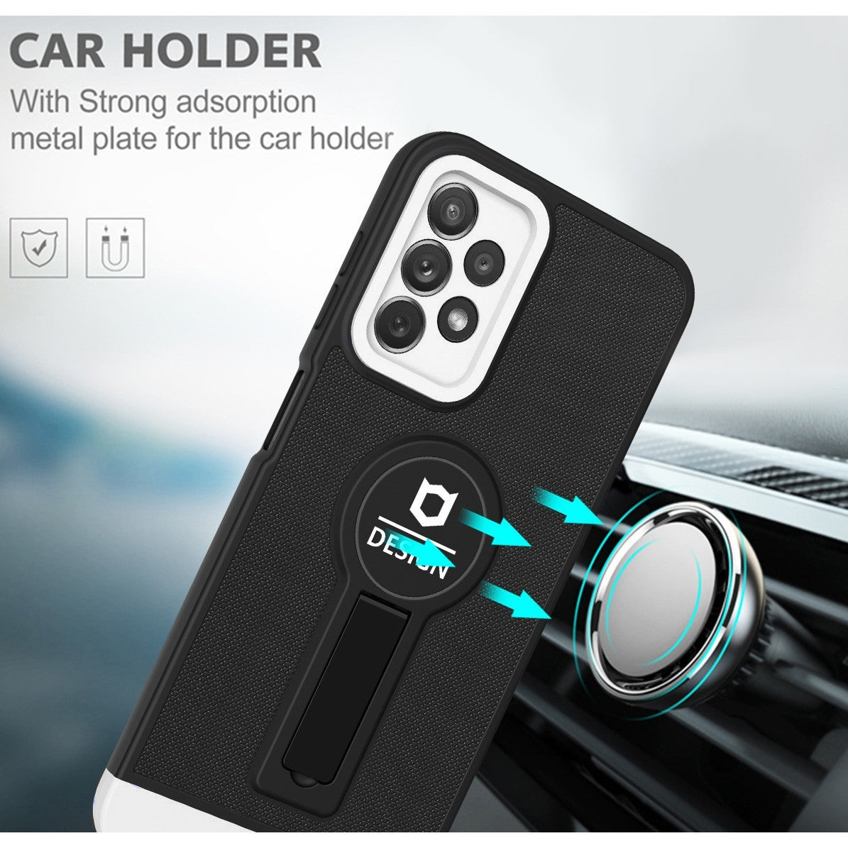 Husa Armor Design cu Stand pentru Samsung S20 FE Negru/Alb, Suport Auto Magnetic, Protectie Antisoc, Flippy - vivimall.ro