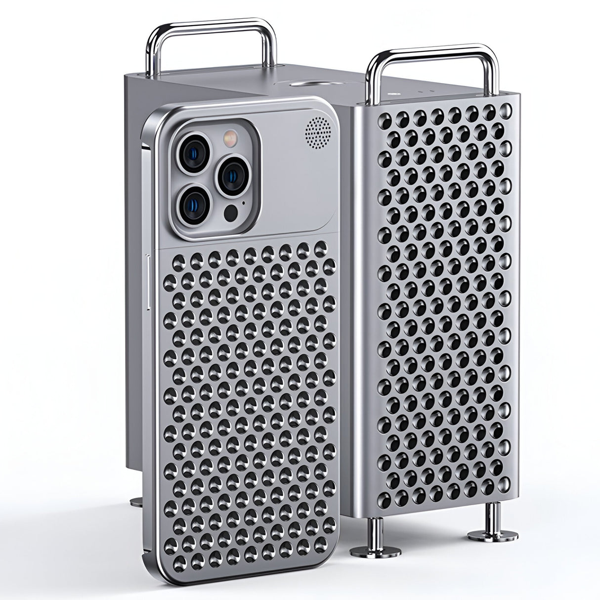 Husa Aromaterapia Compatibila cu iPhone 15 Pro, Vivimall, Antisoc, Antizgariere, Protectie Camera si Supraincalzire, din Aliaj de Aluminiu, Argintiu - vivimall.ro